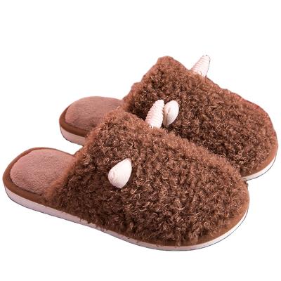 China Lovely lightweight women horn cotton slippers autumn and winter cartoon bedroom floor slippers plush warm home non-slip slippers for sale