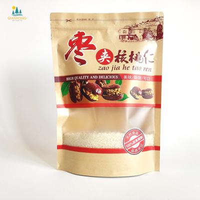 China 2020 Security Wholesale Bitumen Kraft Paper Bag Stand Up Pocket Glossy Matte Window Zipper Bag For Food for sale