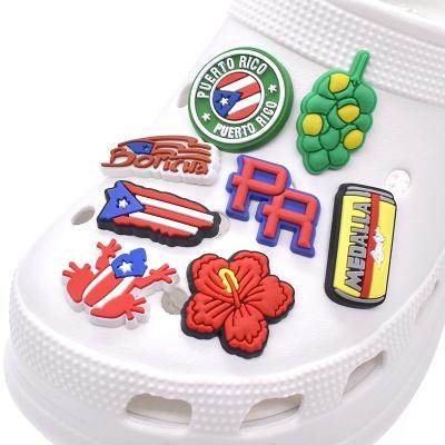 China Wholesale Clog Charm Puerto Rico Flag PVC Fang Shoe Charms Decoration Accessories for sale