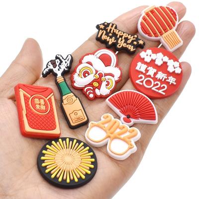 China Choke Charm New Arrival 2022 Bling Red Wrap Designer Croc Shoe Charm For Happy New Year Party Decorations for sale