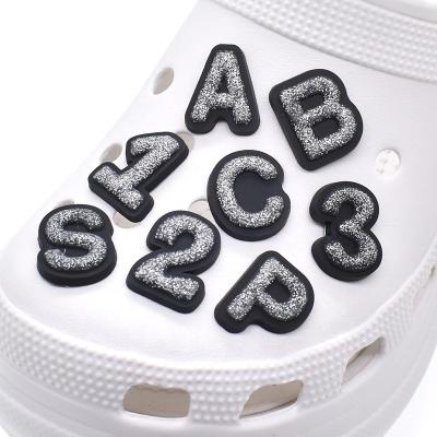 China Bling Clog Charm Letters Designer Croc Charms Glitter Gold Silver Croc Charms Glitter PVC Shoe Charms for sale