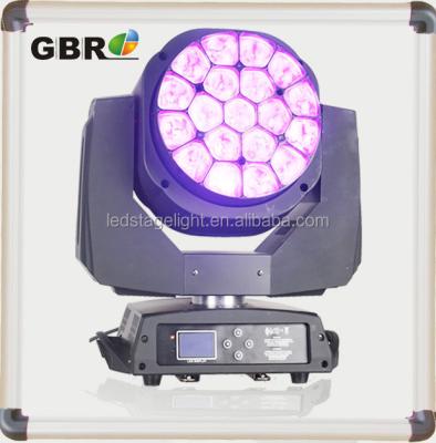 China Concert GBR DJ Lighting LED Zoom Head 19x15W Moving Bee Eye RGBW 4in1 Led Moving Head for sale