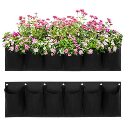 China Grow Plants Recycled 6 Pockets Wall Hanging Grow Bag Felt Vertical Garden Planter For Growing Container Bags for sale