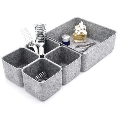 China Sustainable 5 Pcs Felt Drawer Organizer Trays Desktop Organizer Bins Storage Bin for sale