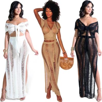 China Fashion\CL0856A Comfortable Nightclub Hollow Skirt Sets Perspective Nightclub Knitted Skirt Beach Two Piece Suit for sale