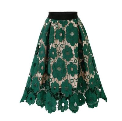 China CL0754A Women's Lace Print Pleated Casual OL Skirts Skirts High Waist Midi Skirts for sale