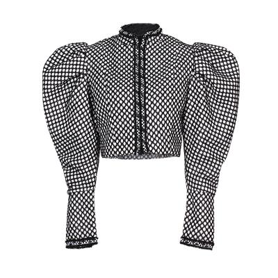 China Fashion \ LM0242A comfortable polka dot lady jacket new bubble long sleeve short jacket slim casual bomber jacket for sale