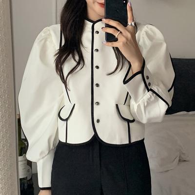 China Fashion\LM0257A Comfortable French Stand Collar Trim Coat Loose Straight Short Puff Coat Short Coat Women for sale