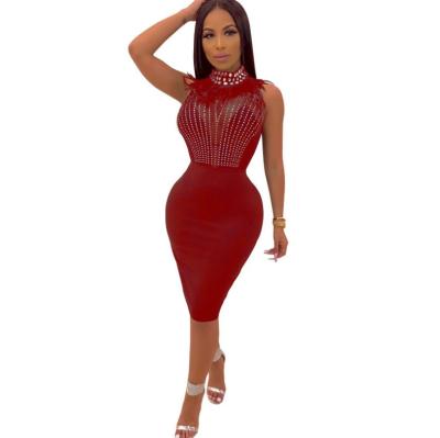 China Fashion\Newest PJ2295A backless dresses collar support women bodycon dresses comfortable\durable perspective sleeveless gauze for sale