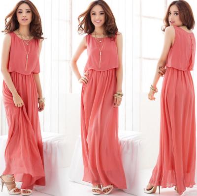 China ZY0920A Women Anti-Static Sleeveless Chiffon Big Size Lady Beach Dress for sale