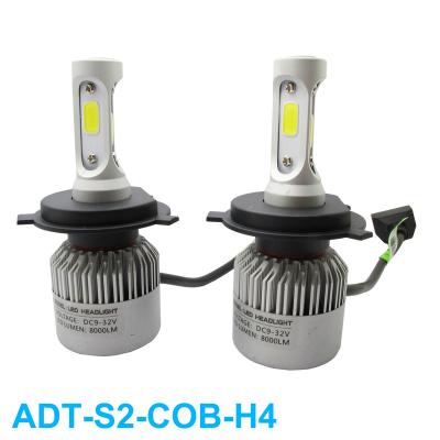 China Built-in fan ADT s2 hot headlight h4 led s2 72w 8000LM white 6000k H7 light led h4 for sale