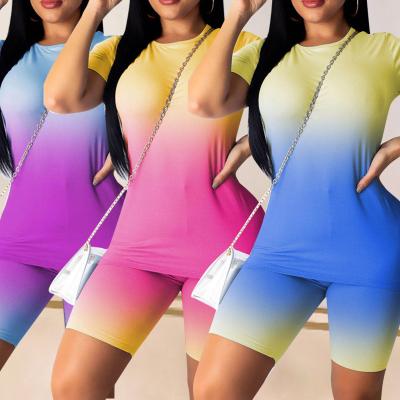 China QUICK DRY Women's 2 Piece Sports Suit - Short Sleeve Bodycon Pants Casual Tracksuit Loose Tie Set Dye Sweatsuits for sale