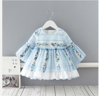 China Lovely Breathable Sweet 0-3year Teal Flower Baby Clothes Autumn Dresses for sale