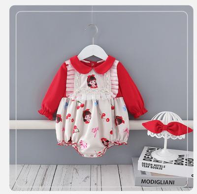 China Baby Clothes Breathable Red Cartoon Mesh 0-3year Autumn Floral Dresses for sale