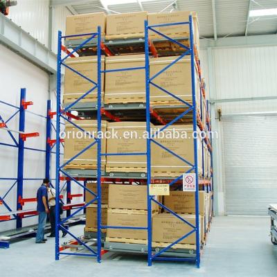 China Rustproof Corrosion Protection Warehouse Steel Storage Push Rack With Blue Straight Post And Orange Box Beam for sale