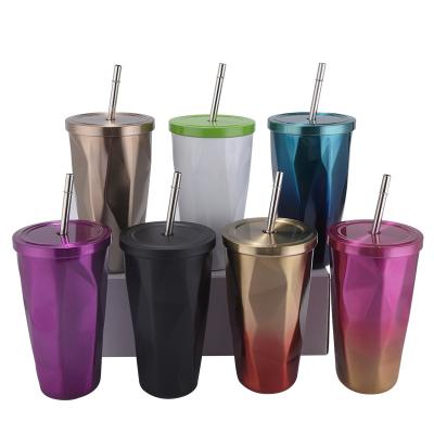 China New Design 17 Oz Double Wall Metal Stainless Steel Vacuum PORTABLE Insulated Coffee Tumbler With Straw for sale