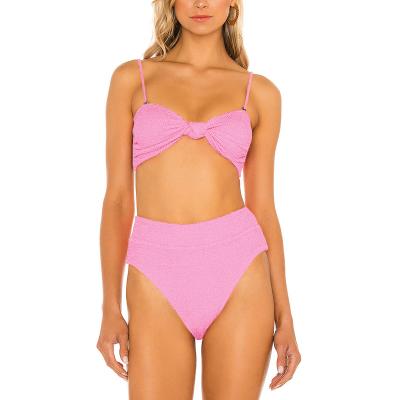 China 2022 Pink Breathable Luxury Swimwear Customs High Waist Bikini Pleat Swimsuit for sale