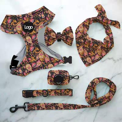 China Padded Custom Design Dog Harness with Matching Bandana Set Collar Leash Bow Tie Dog Harness Set for sale