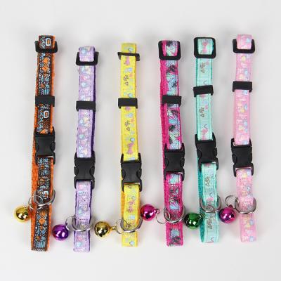 China Wholesale Multi Colors Stocked Print Adjustable Nylon Pet Cat Dog Cat Dog Collar With Bell for sale