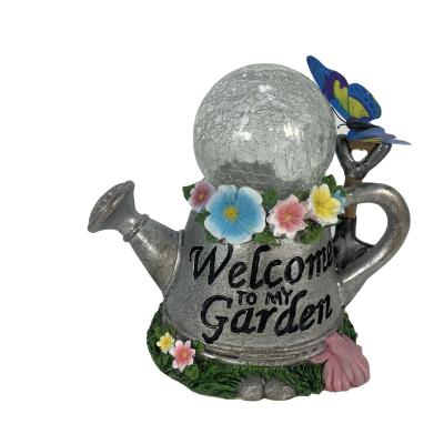 China Decorative Europe House Resin Bird With Glass Ball Solar Garden Light Decoration for sale