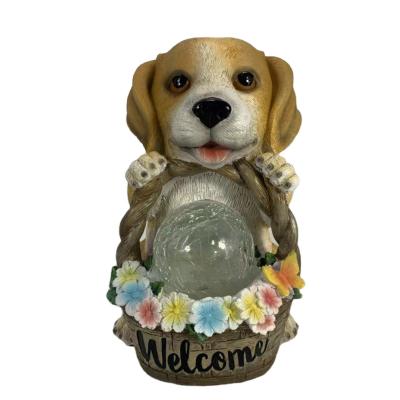 China Europe Solar Light Craft Outdoor Resin Garden Basket And Puppy for sale