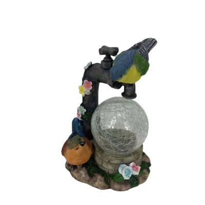 China Decorative Europe Tap Bird Garden Statue With Solar Powered Lights Crackle Globe for sale