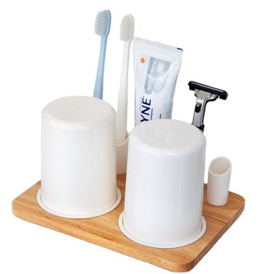 China D818 D819 Sustainable Household Rubber Wood Plastic Toothbrushing Mouthwash Cup Set for sale