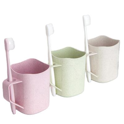 China D844 Bathroom Wheat Fiber Wheat Fiber Toothbrush Cup Sustainable Household Creative Travel Simple Toothbrush Cup for sale