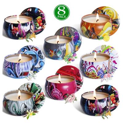 China Scented JF Color Candle Jar Box Gift Set With 8 Kinds Taste Scented Candles for sale