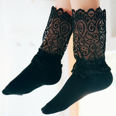 China Large Size New Japan Sailor Soft Silk Seamless Sheer Elegant Breathable Lace Sexy Lolita Crew Socks For Women for sale