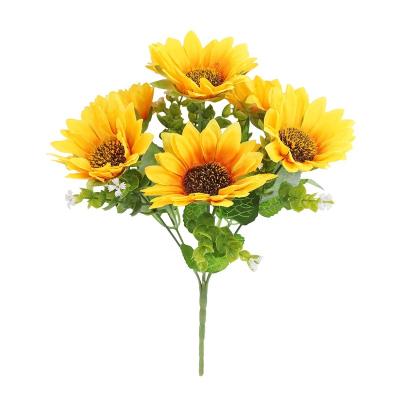 China Immortal and Eco-friendly Custom Plastic Handmade Home Indoor Decor Artificial Sunflower Sunflower Bouquet Plants Bulk Wedding Party for sale