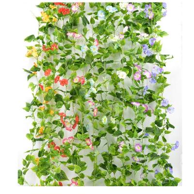 China Realistic Wedding Wall Hanging Decorations Green And Colorful Fake Morning Glory Vine Garden Birthday Party Home Decor 2.3m Length for sale