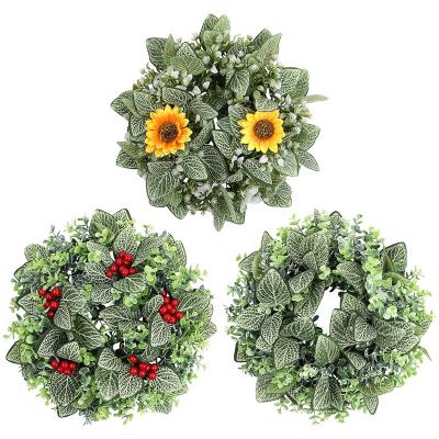 China Realistic Artificial Garland Customized Indoor & Outdoor Eucalyptus Holly Fake Garland Wedding Christmas Decoration Greenery Sunflower for sale