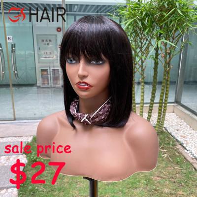 China Lower Price Straight Bob Wig With Bangs Short, Non Lace Brazilian Bob Straight Wig, Cheap Bang Lead Wig Wigs For Women for sale