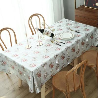 China Flower Printed Waterproof Party Tablecloth PVC Waterproof Oil Rectangle Study Heavy Duty Dining Table Cloth Easy To Clean for sale