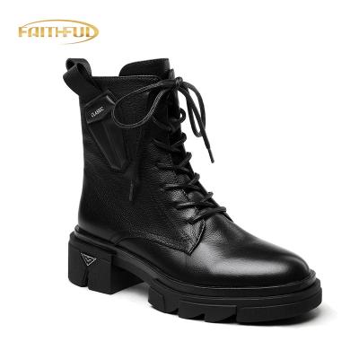 China Thermal High Quality Zipper Casual Women Combat Ankle Boots Black Calf Leather Martin Platform Boot Fashion Comfortable Boots-Woman for sale