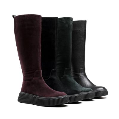 China Other Black Dark Green Thermal Goat Suede Ladies Boots Sheep Skin Side Zipper Mid Calf Boots Women Shoes for sale