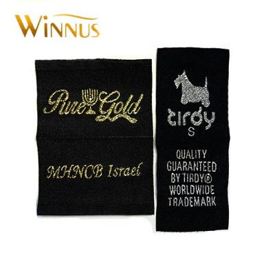 China Custom High Quality Damask Brand Logo Embroidered Gold Silver Metallic Woven Label Viable For Apparel Scarf for sale