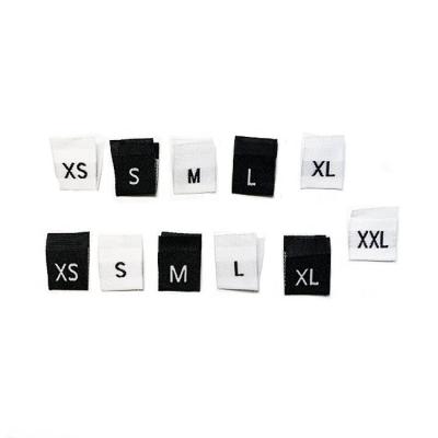 China Viable cheap wholesale custom t-shirt s m l XL black white double page woven size apparel clothing labels for shirt collar for sale