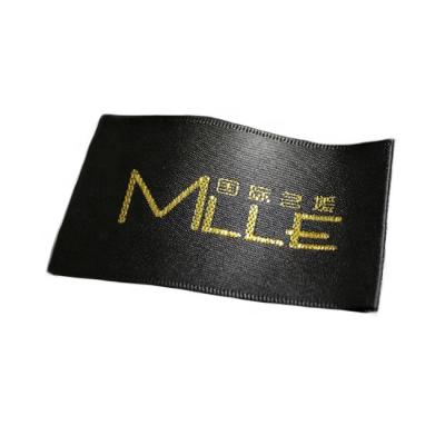 China Viable Custom Black Woven Satin Garment Garment Labels Gold Logo From China Manufacturer For Apparel for sale