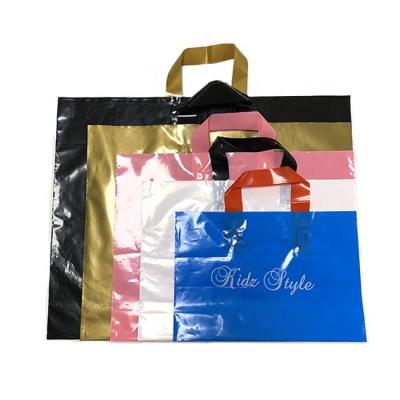 China Recyclable Custom Logo Print Wear Clothing Shoes Clothes Recyclable Plastic Garment Store Shopping Tote Carrier Bag With Handle for sale