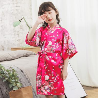 China New Arrival Floral Print Kimono Thermal Party Wedding Sashes Child Robe Child Satin Comfy Long Robes for sale