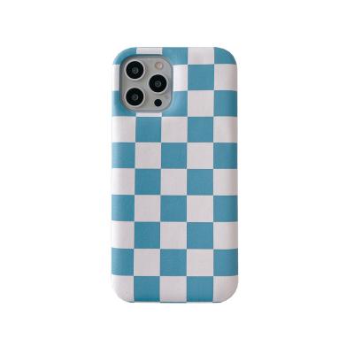 China Wholesale Simple Retro Shockproof Factory Plaid Fashion Artificial Leather Cell Phone Hard Protective Case For iPhone 13 Mobile Back Cover for sale