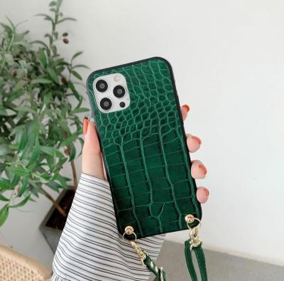 China Luxury High Quality Shockproof Crocodile Phone Cases With Strap Cross - Body For Iphone 13 14 Cell Phone Leather Cases for sale