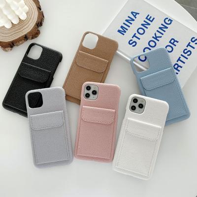 China Caviar Card Holder Cell Phone Cases & Bags Shockproof Leather Custom Flip Cover For iPhone 11 12 Pro Wallet 13 Case for sale