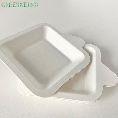 China Disposable Biodegradable Bagasse Paper Pulp Cake Tray Disposable Square Dishes Plate Set Trays for sale