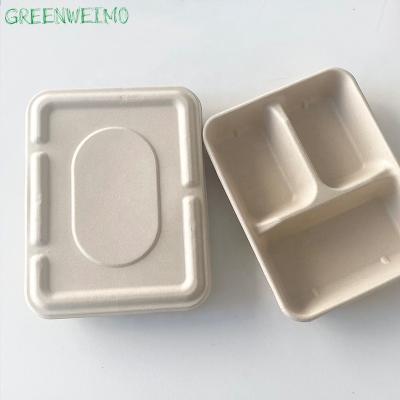 China Eco-friendly Disposable Biodegradable Bagasse Dish Pulp Compartment Fast Food Catering Trays With Lid for sale