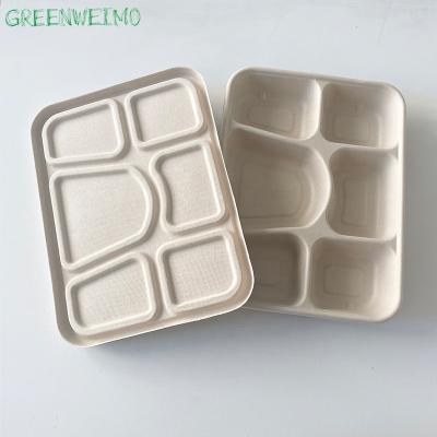 China 6 Grid Bagasse Paper Pulp Disposable Biodegradable Dinner Plates Dinner Tray Dining Plate Disposable Dish Set for sale