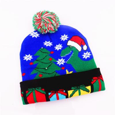 China Decoration Factory Hot Sales Colorful Glowing Knitted Christmas Led Gift And Hat for sale