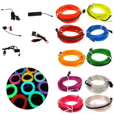 China RP0017-YZZ-1M 1M Flexible Neon Lamp Glow LED EL Wire Rope Flat Rope LED Strip 3.28ft 3.28ft Flexible Neon Lights For Shoes Clothing Car Waterproof+Drive for sale